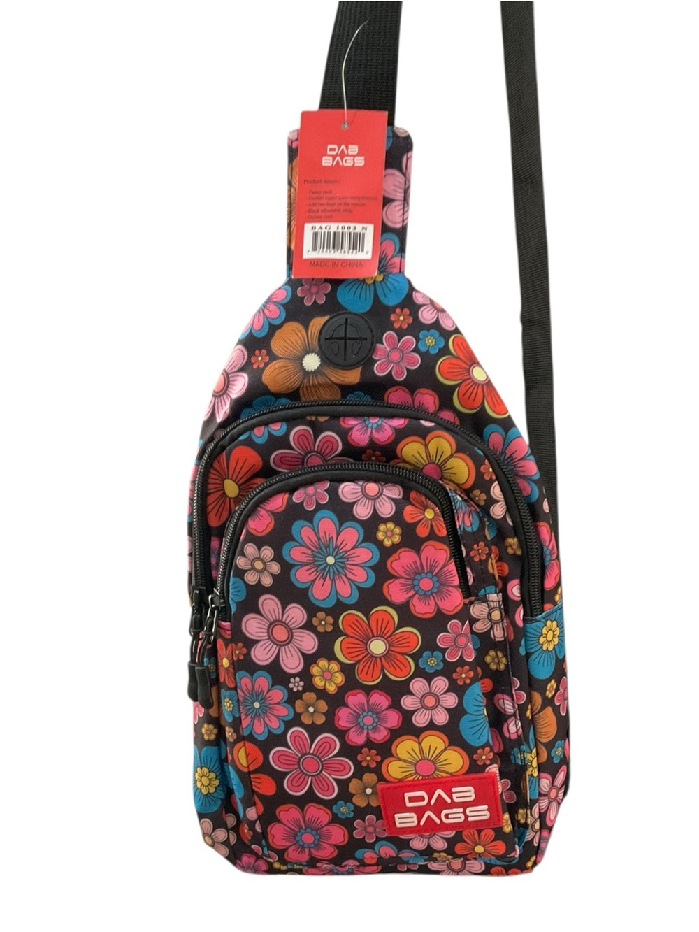 Women's Floral Crossbody Sling Bag in Multicolor on Black